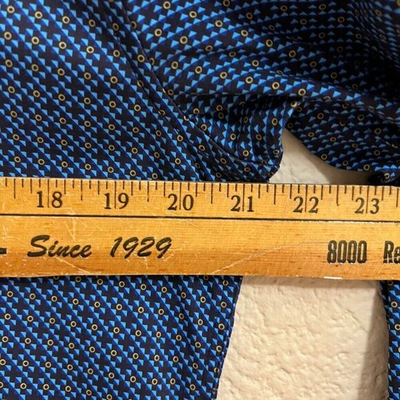 Butter Cloth Size L Blue Geometric Flip Cuff Preppy Office Button Dress Shirt - Picture 7 of 10